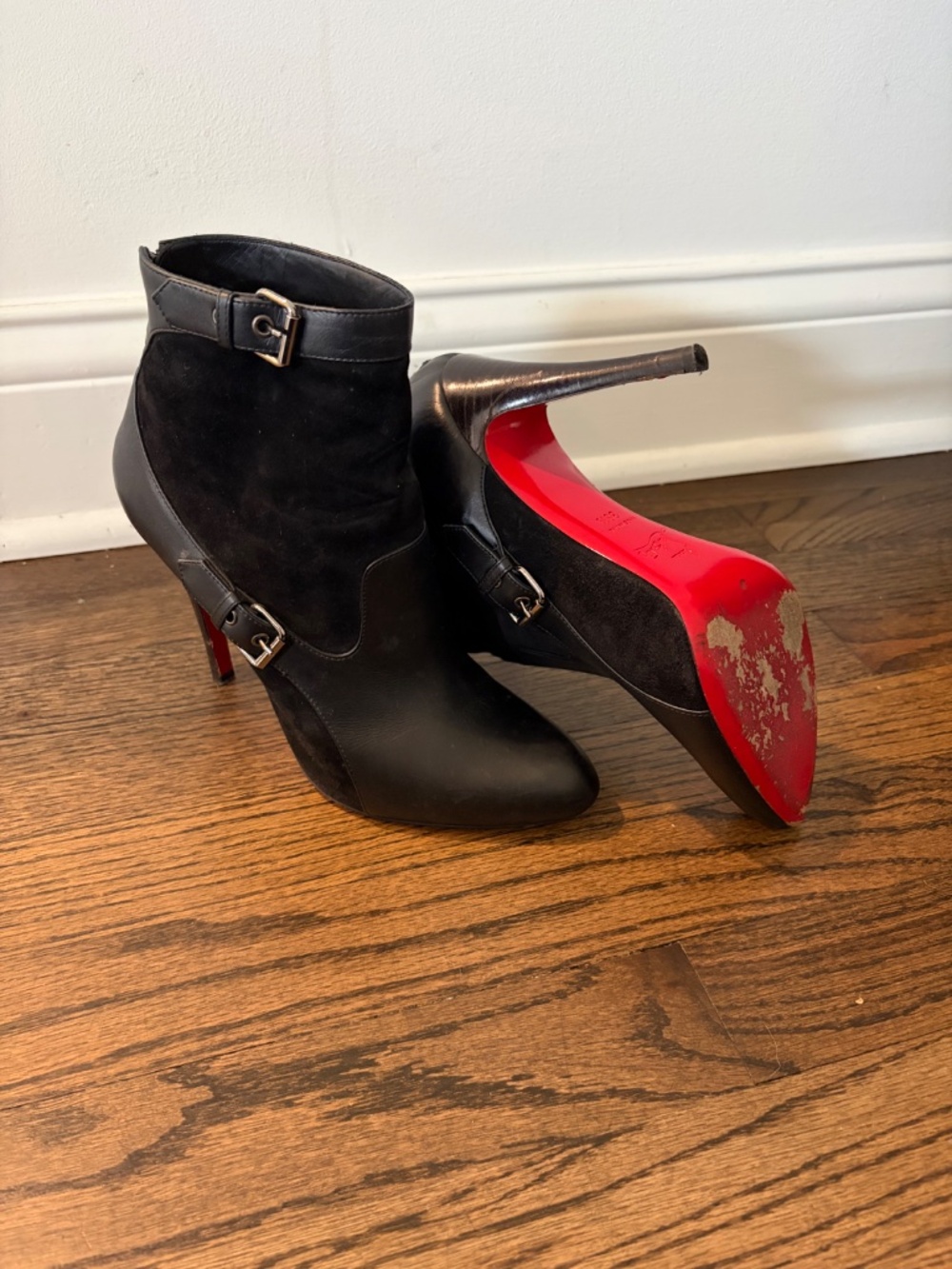 Black Christian Louboutin Booties with silver buckles - Picture 2 of 4